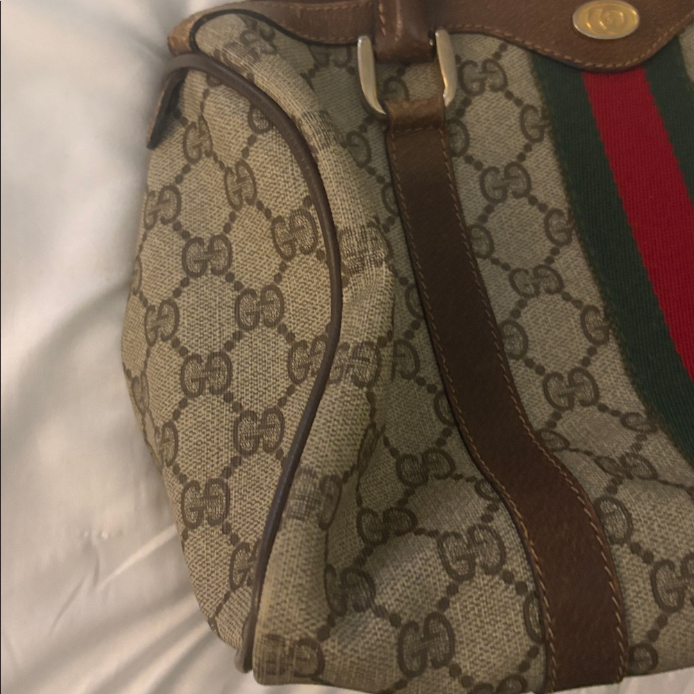 Authentic Gucci Beige and Brown Satchel Stripe/ free gift w purchase - Picture 3 of 8